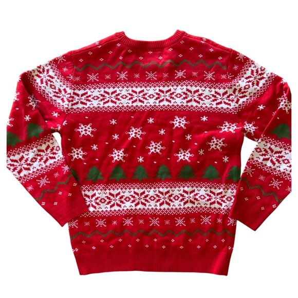 SpongeBob SquarePants Christmas Sweater Mens M Red White Snowflake Tree - Picture 2 of 6